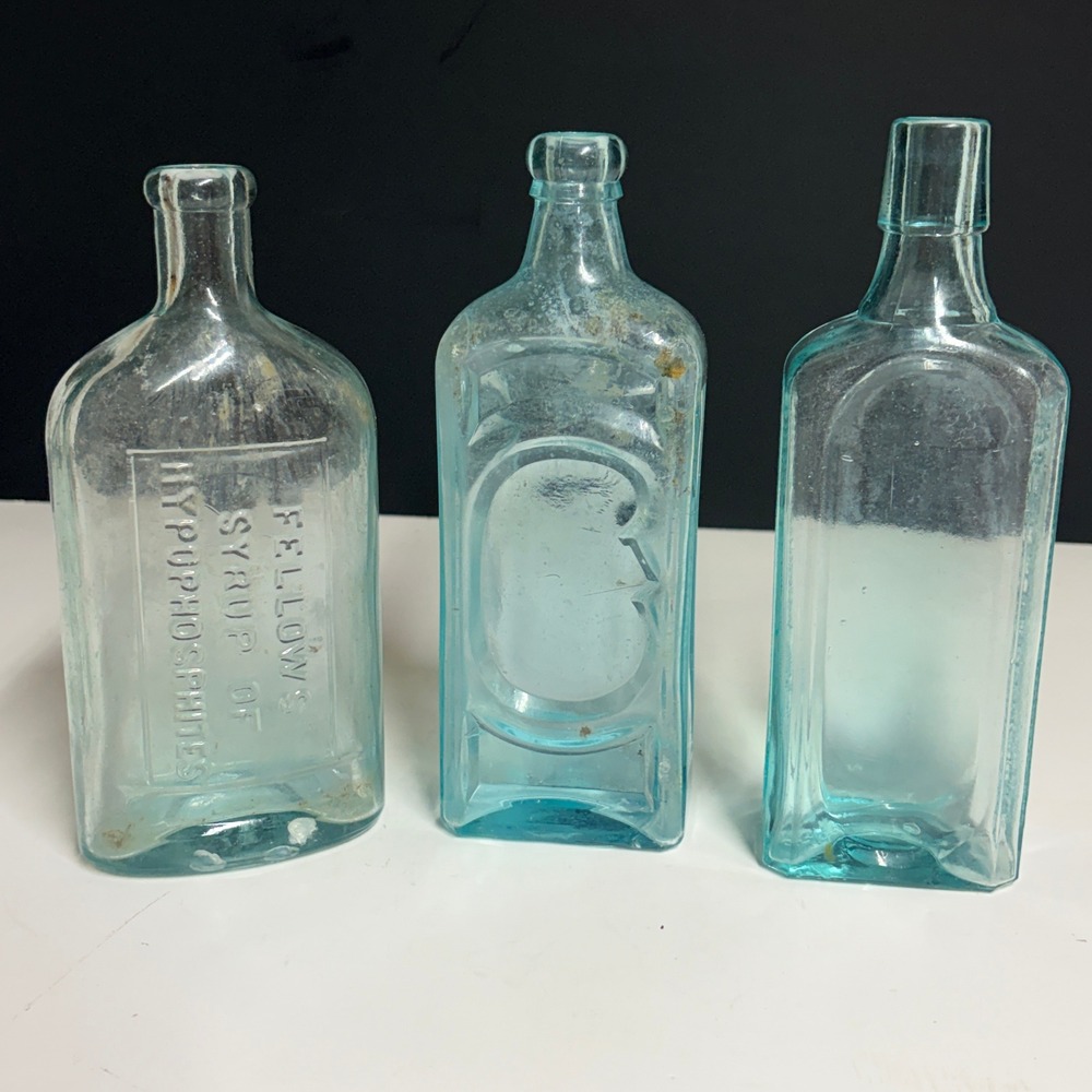 Lot 3 Antique Aqua Glass Apothecary Bottles Cardui Chattanooga Medicine Fellows
